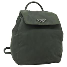 PRADA Backpack Nylon Silver Khaki Auth 176690 Silvery Khaki