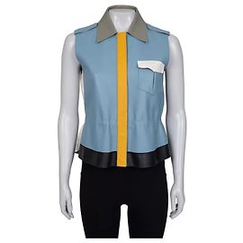 Fendi Blue Leather Multicolor Vest, Size IT40/S Pre-owned Other
