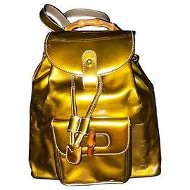 Gucci Bamboo Metallic Gold Leather Backpack Golden