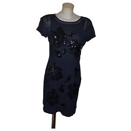 DKNY Seidenkleid mit Pailletten Blau