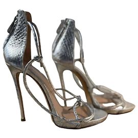 Dsquared2 Silver Metallic Leather Strappy Heels Silvery
