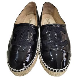 Chanel Black Patent Leather Espadrilles Black