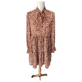 Autre Marque Robe imprimée à volants et nœud Marron Blanc Multicolore
