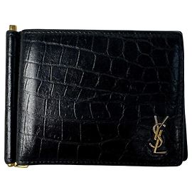 Billetera bi-fold de cuero negro Yves Saint Laurent Negro