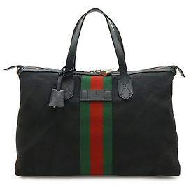 GUCCI Web Stripe Sherry Line Tote Bag Black Red Green