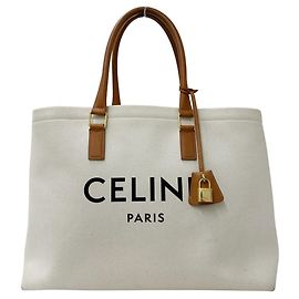 Céline Celine Canvas Tote Bag Brown White