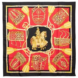 Bufanda de seda Carre 90 LES MUSEROLLES de Hermès Roja Multicolor