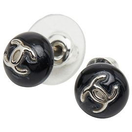 Pendientes de Stud Coco Mark de Chanel Negro Plata