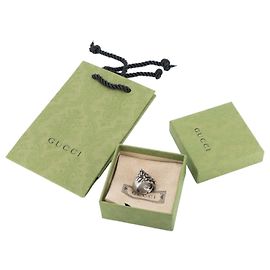Gucci Lion Head Ring Aged Gold Finish Black Crystal Men US 7.5 Gold hardware