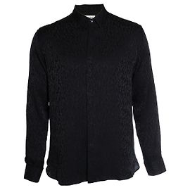 Camisa de leopardo negra brillante y mate Saint Laurent Negro