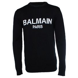 Balmain, Logo-Merino-Strickpullover in Schwarz Schwarz