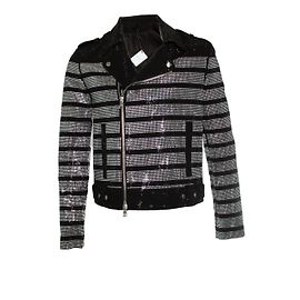 Giacca da biker a righe con strass Balmain Multicolore