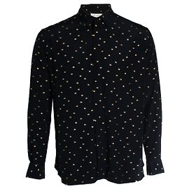 Saint Laurent, Camicia nera con stampa in lurex dorato Nero
