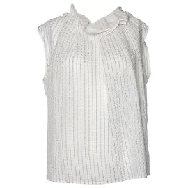 Nina Ricci, top de seda con pliegues a rayas Blanco
