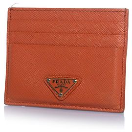 Prada, porte-cartes en cuir saffiano orange Orange