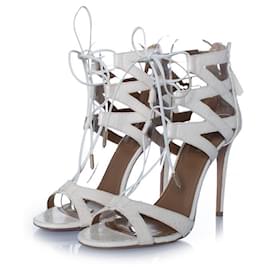 Aquazzura, white leather python sandals White