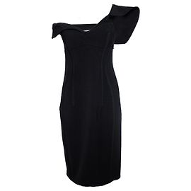 Bottega Veneta, one shoulder wool bustier dress Black