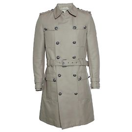 Balmain, Trench coat militar de algodón beige Castaño Beige