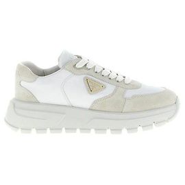 Prada Baskets en nylon et daim Frax Blanc