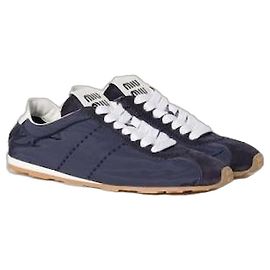Miu Miu Technical Nylon Suede Plume Sneakers Blue