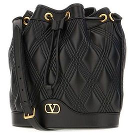 Valentino Bolsa de ombro em couro nappa acolchoado com cordão Preto