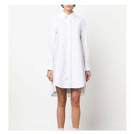 Thom Browne Pleated Back Stripe Oxford Dress Silvery