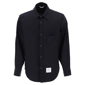 Thom Browne Stripe Plain Weaving Wool Snap Button Shirt Jacket Black