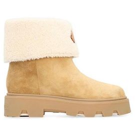 Moncler Aurea Mid Suede Shearling Boots Brown