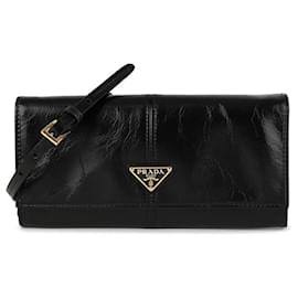 Prada Shoulder Strap Leather Wallet Black