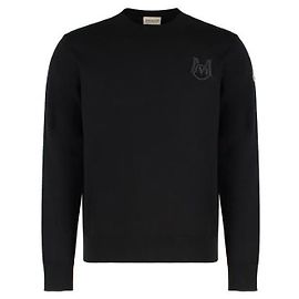 Moncler Bestickter Baumwollpullover mit Monogramm Schwarz