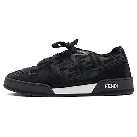 Fendi Black FF Logo Jacquard Suede Sneakers Black