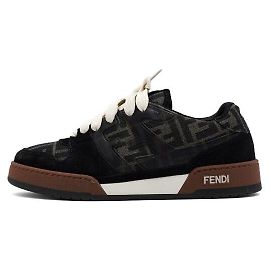 Fendi Braune FF-Logo-Jacquard-Suede-Herrensneaker Schwarz