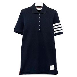 Thom Browne Abito polo in piqué testurizzato a righe per donne - Blu navy Blu