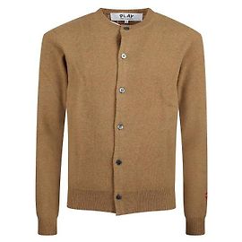 Comme Des Garcons Small Red Heart Patch Wool Cardigan AX Brown