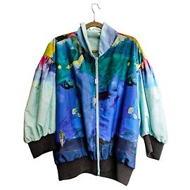 Tsumori Chisato Multicolored Printed Bomber Jacket Black White Blue Multiple colors Green