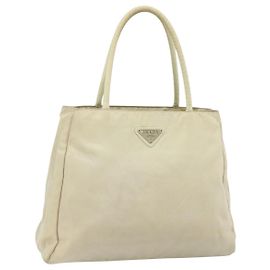 PRADA Hand Bag Nylon Ivory Silver Auth bs34653 Silvery Cream