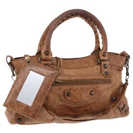 BALENCIAGA Bolsa de mão em couro 2 em 1 marrom 103208 Auth 175513A Marrom