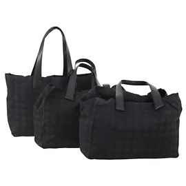 CHANEL Nova Bolsa Tote de Viagem em Nylon 3 Conjunto Preto CC Auth ti3897 Preto