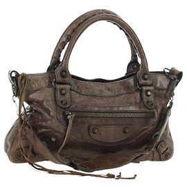 BALENCIAGA A Primeira Bolsa de Mão Couro 2em1 Marrom 103208 Auth yk20301SAM Marrom