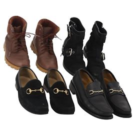 GUCCI Schuhe Leder 4 Set Schwarz Braun Auth 174779 Braun Schwarz