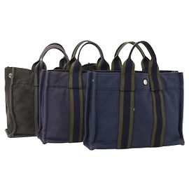 Hermès HERMES Borsa Fourre Tout PM in tela 3 pezzi Blu Marino Nero Auth 175803 Nero Blu navy