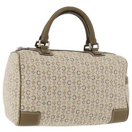 Céline CELINE C Macadam Canvas Mini Boston Bag Khaki Silver Auth ep14462 Silvery Khaki