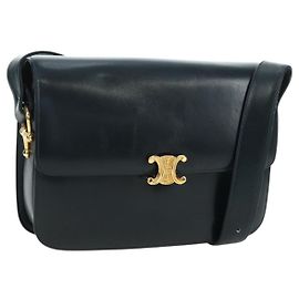 Céline Borsa a Spalla CELINE Triomphe in Pelle Blu Navy e Oro Auth mr2338V D'oro Blu navy