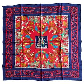 Sciarpa Hermès Early America in seta blu navy Blu navy
