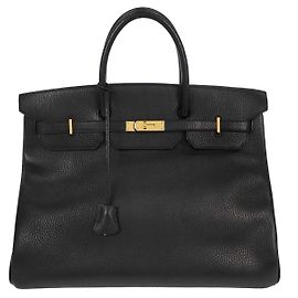 Bolsa Hermès Birkin Preta Ardennes com Ferragens Douradas 40 Preto