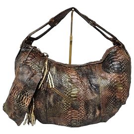 Sac hobo en cuir python large Salvatore Ferragamo marron Marron