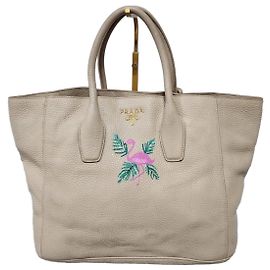 Bolsa tote de flamingo bordada em edição limitada Prada bege Bege