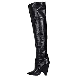 Bottes à talons compensés en cuir noir Niki de Saint Laurent taille 38 Autre