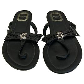 Christian Dior Thong Sandals Black Soft Leather Cannage Bow Black