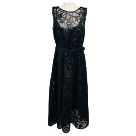 Vestido midi sem mangas em couro vegano e malha preto com cinto Akris Punto com forro Preto